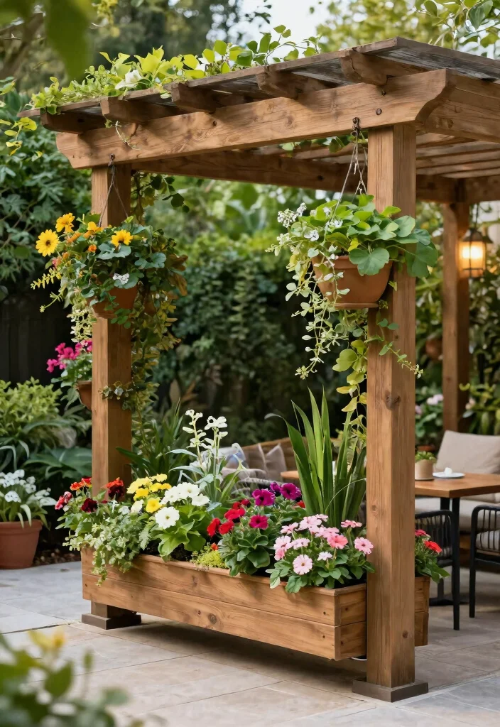 15 Wooden Pergola With Roof Ideas That Provide Full Shade and Rain Cover - 9. Pergola with Integrated Planters 1