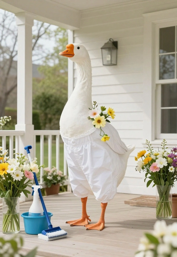 18 Porch Goose Clothes That Change With Every Season and Holiday - 15. Spring Cleaning and Renewal 1