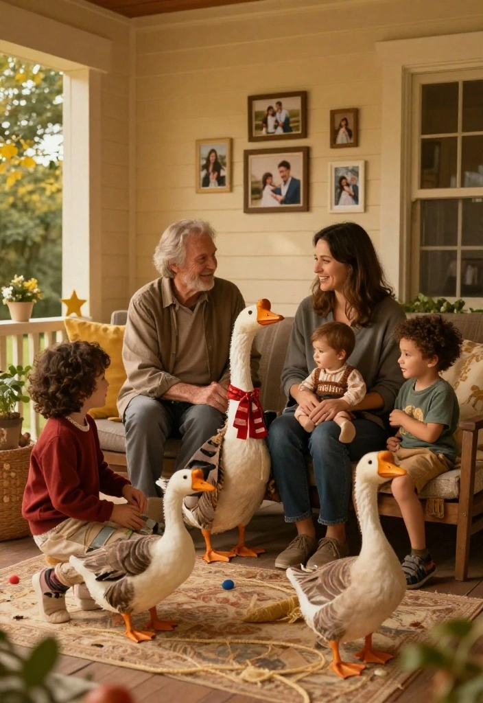 18 Porch Goose Clothes That Change With Every Season and Holiday - 18. Family Gathering Delight 1