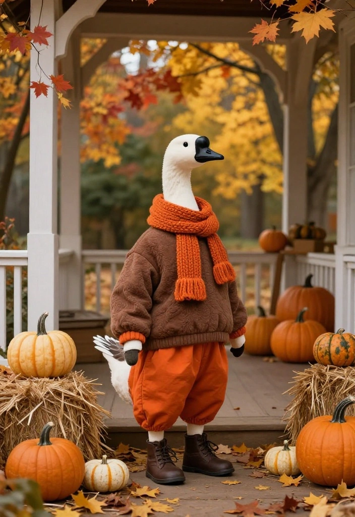 18 Porch Goose Clothes That Change With Every Season and Holiday - 3. Autumn's Cozy Embrace 1