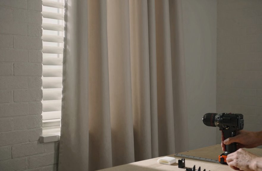How to Put Curtains Over Blinds in 5 Steps 4 drilled adhesive or no drill brackets