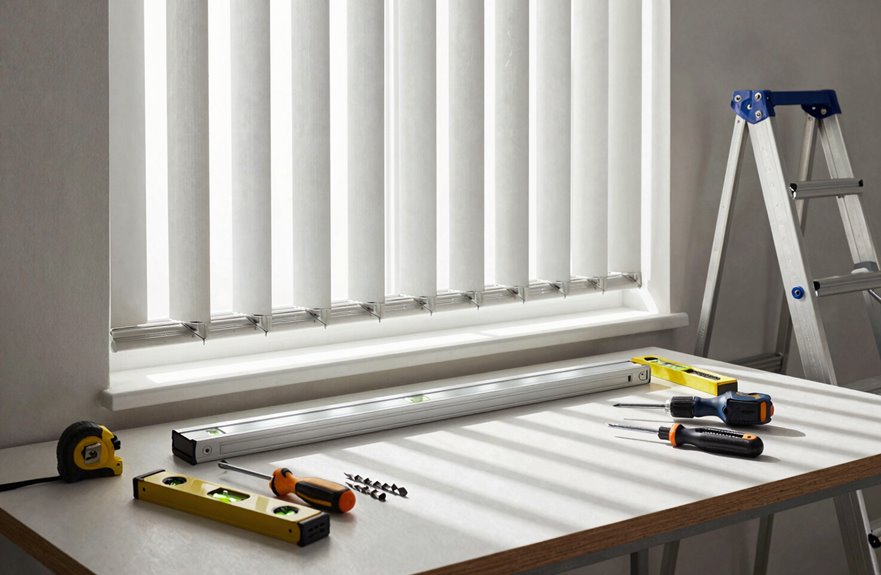 tools for panel track blinds installation measure level drill
