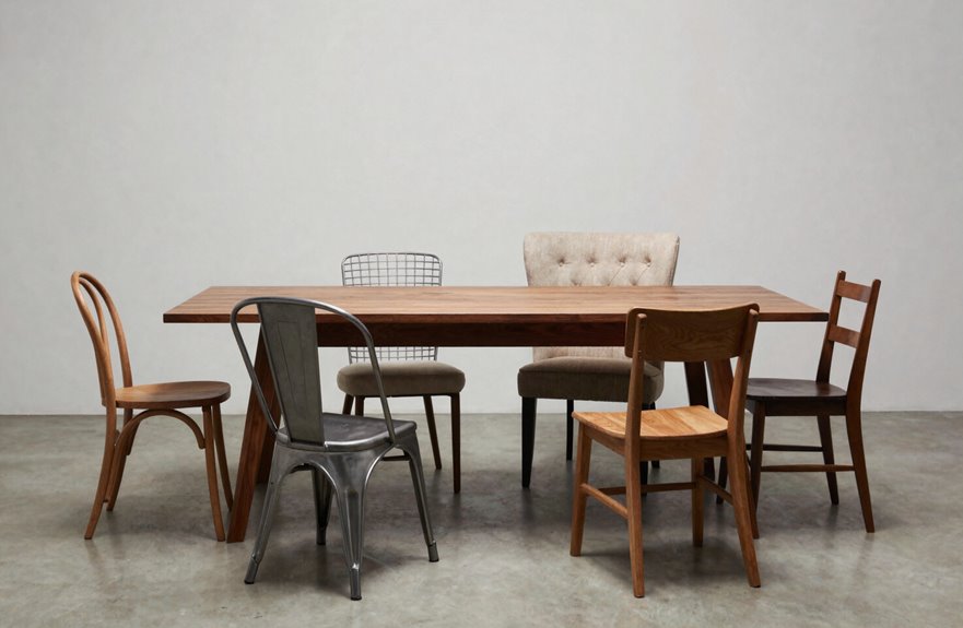 Mix and Match Dining Chairs: 7 Proven Pairing Methods 1 walnut ties diverse chairs together