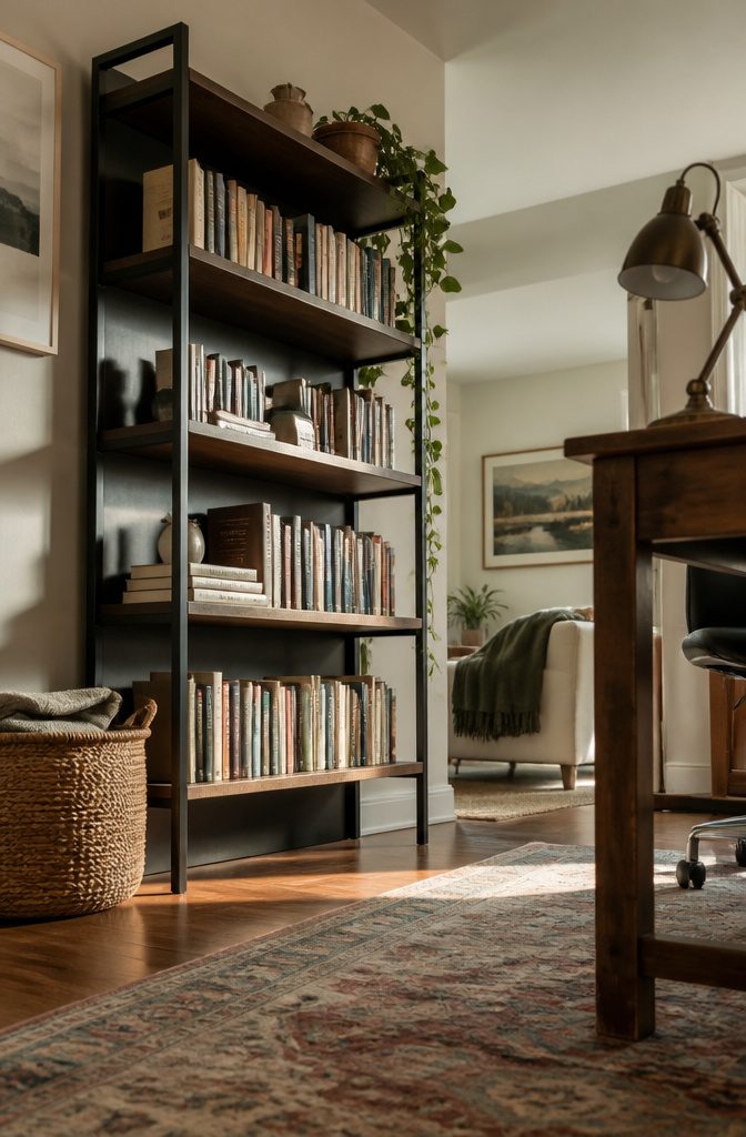 Rental Friendly Shelves for Apartments, Bathrooms, and Closets 5 Several bookcases with books arranged on shelves at different heights