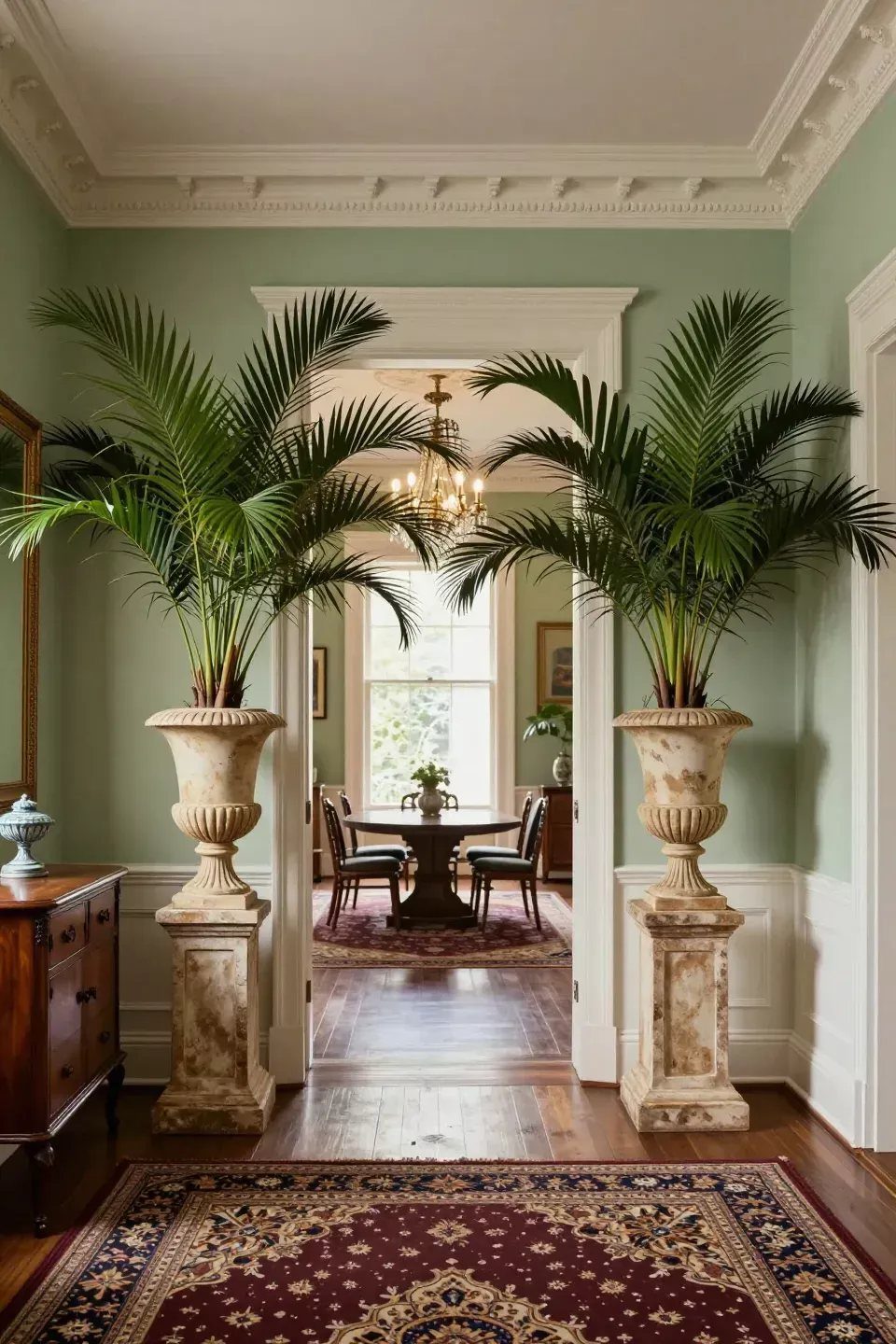 38 Flower Pot on Stand Ideas, from Iron Frames to Pedestals 30 Large palm plants in stone urns resting on square stone pedestal stands.