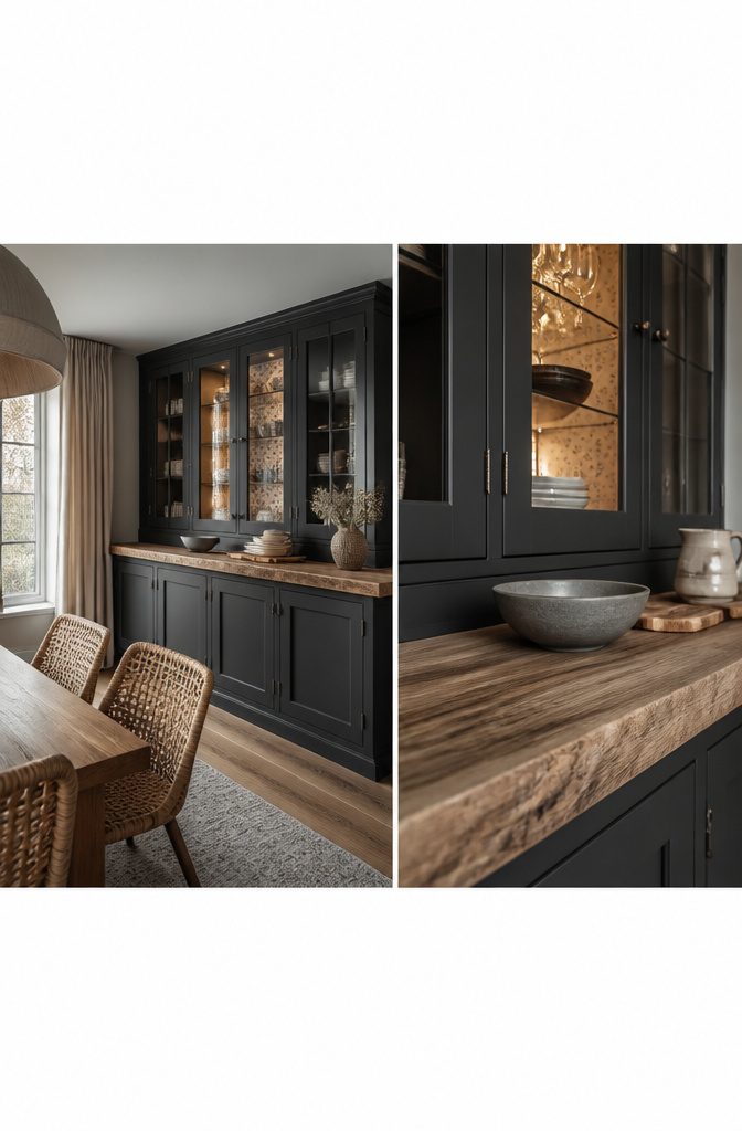 How to Build IKEA HAVSTA Built Ins With Trim, Frame and Paint 6 HAVSTA built-in with a lit glass-front cabinet and patterned back panel