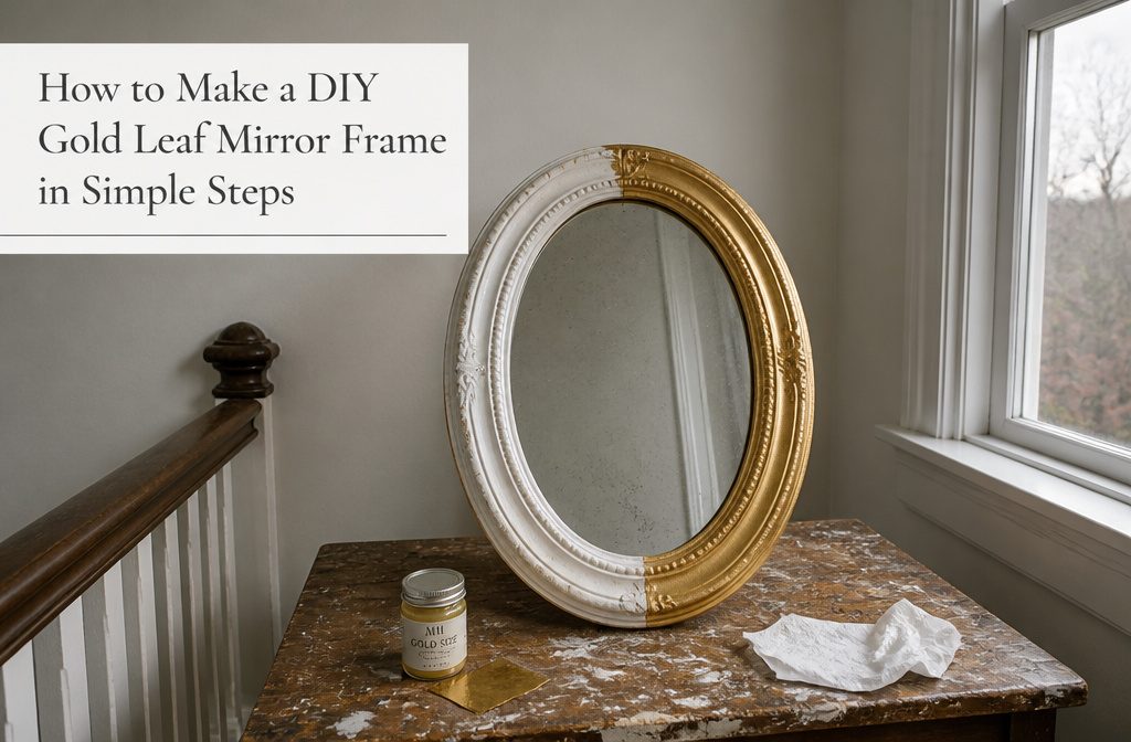 Gold leaf mirror frame with a worn, antique-style finish