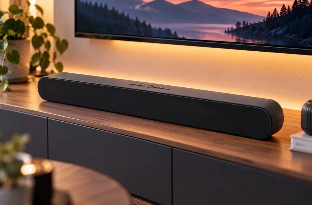 Oak TV Unit Ideas: 17 Styles from Floating to Built-in 17 Black soundbar on a light oak TV unit below a wall-mounted television